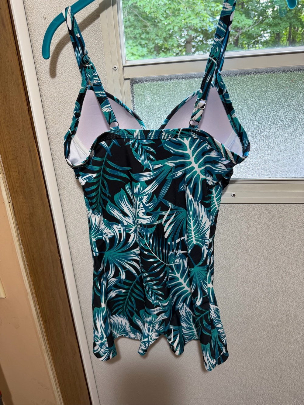 & Other Stories Teal Black White Tropical Print One-Piece Swimdress